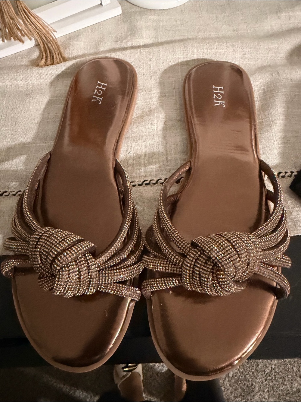 Bronze Knotted Slide Sandals for Women